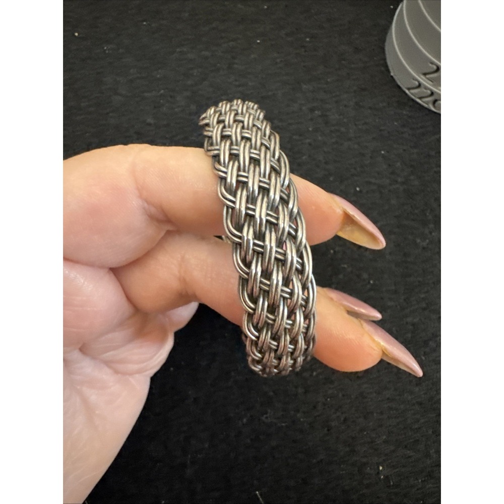 VTG NINE WEST STERLING SILVER 925 WOVEN BASKET WEAVE BANGLE BRACELET 37.3 G 80's